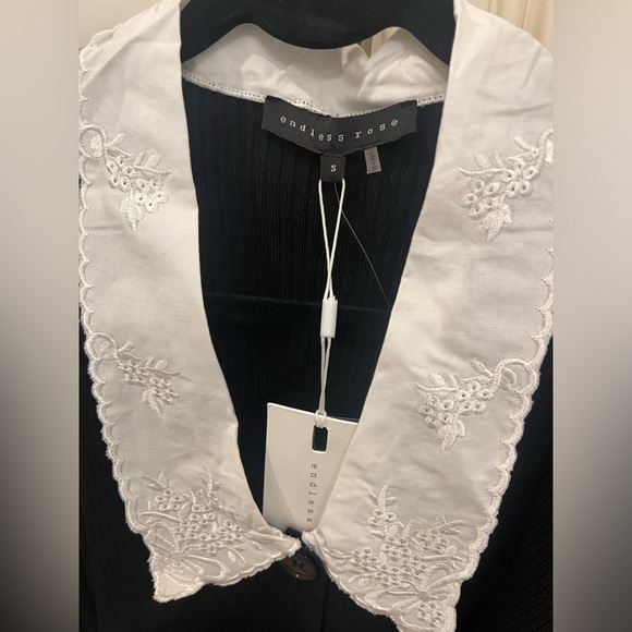 Embroidered Collar Knit Cardigan | Black Collared Cardigan - Picture 6 of 8